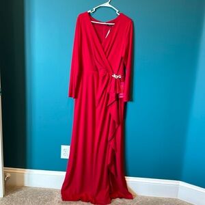NWT red long sleeve dress - Ralph Lauren size 14 - floor length - w/ rhinestones